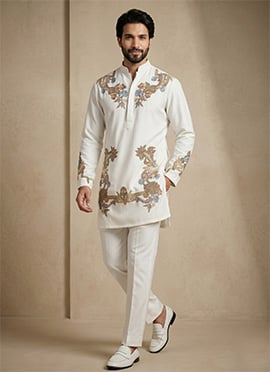 White Armani Embroidered Kurta Pyjama