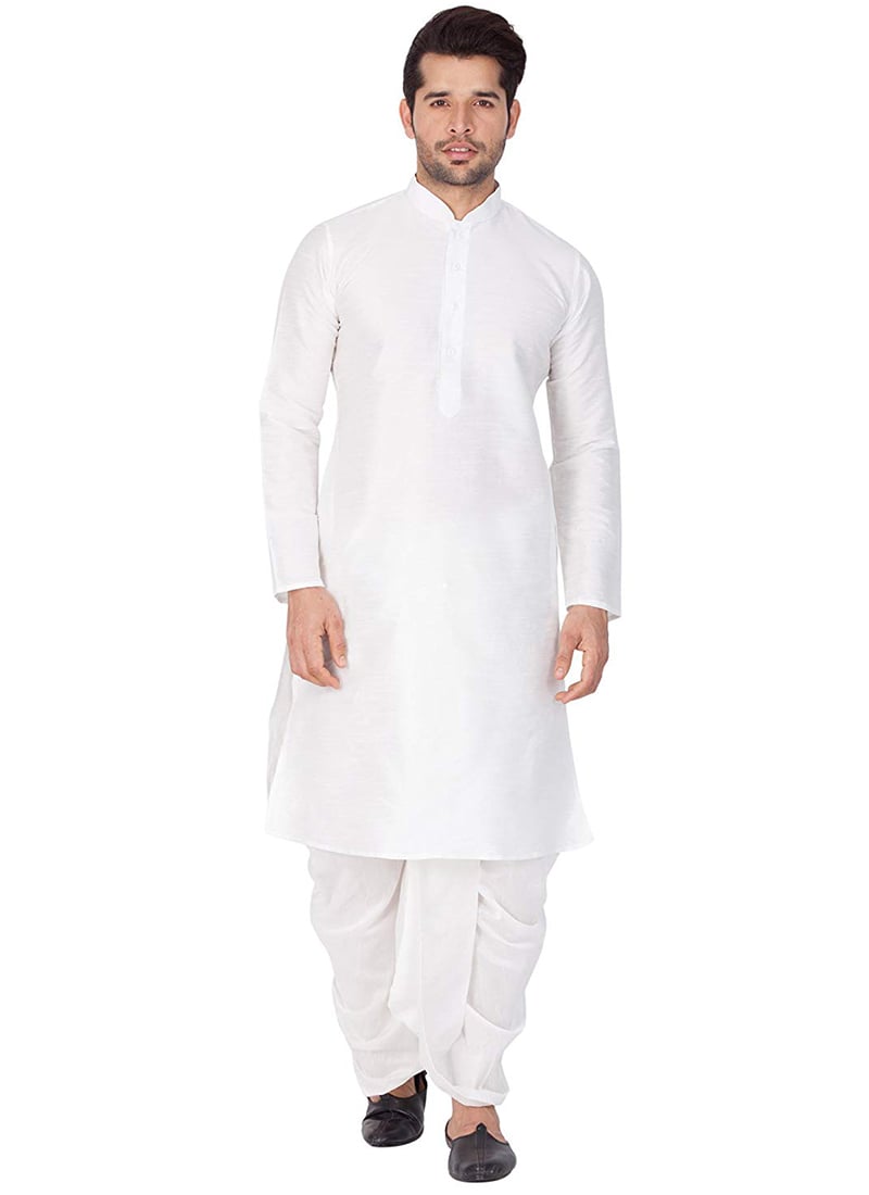 White Art Dupion Silk Kurta Pyjama Party Wear