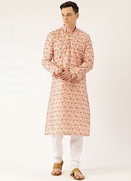 White Art Silk Digital Printed Kurta Set