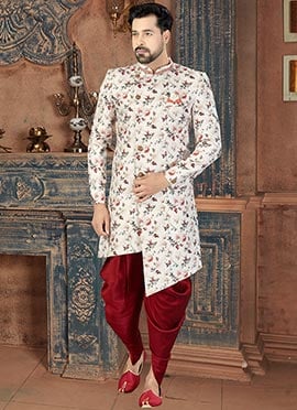 White Art Silk Indowestern Sherwani