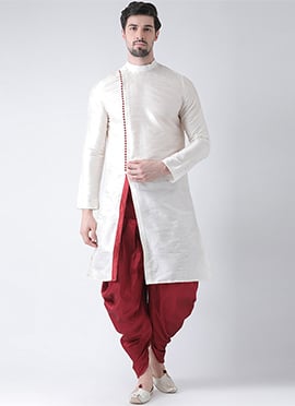 White Art Silk Kurta Dhoti Set