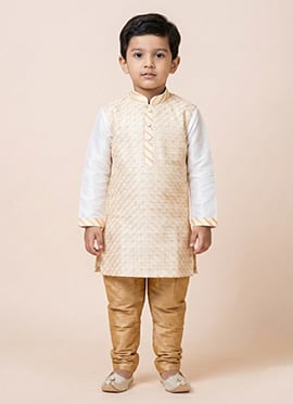 White Banarasi Dupion Kids Kurta Pyjama