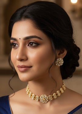 White Beads And Kundan Work Choker Set