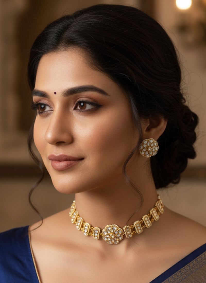 White Beads And Kundan Work Choker Set Festive Wear