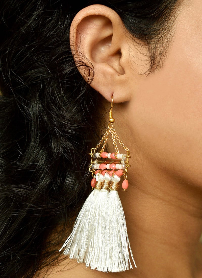 White Beads Danglers After Six Wear