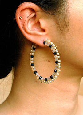 White Beads Hoops