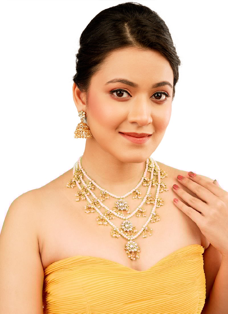 White Beads Kundan Necklace Festive Wear