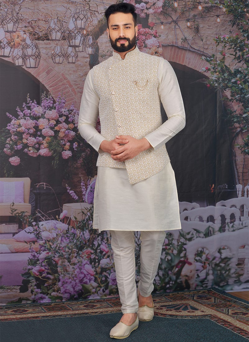White Benarasi Art Silk Bandi Set
