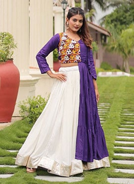 White Blended Cotton Mirror Work And Kutch Work Indowestern Sets and Suits