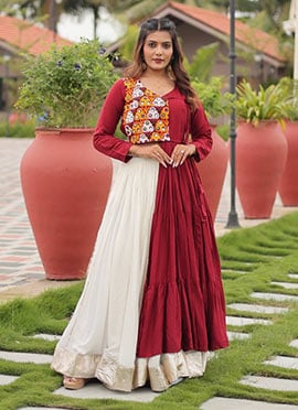 White Blended Cotton Mirror Work And Kutch Work Indowestern Sets and Suits