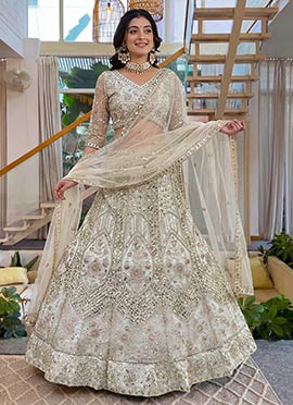 White Butterfly Net Sequins Embroidered Lehenga