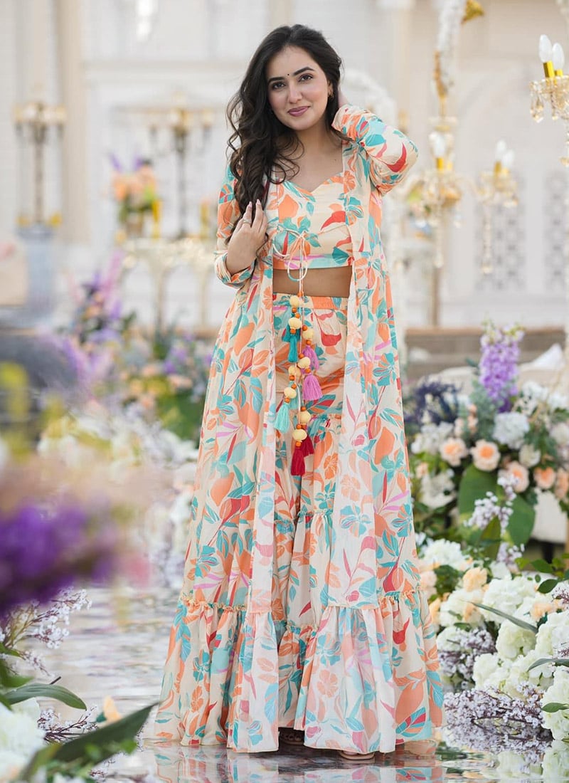 White Chinon Digital Print Co ord sets After Six Wear