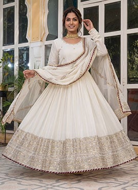 White Chinon Sequins Anarkali Suit