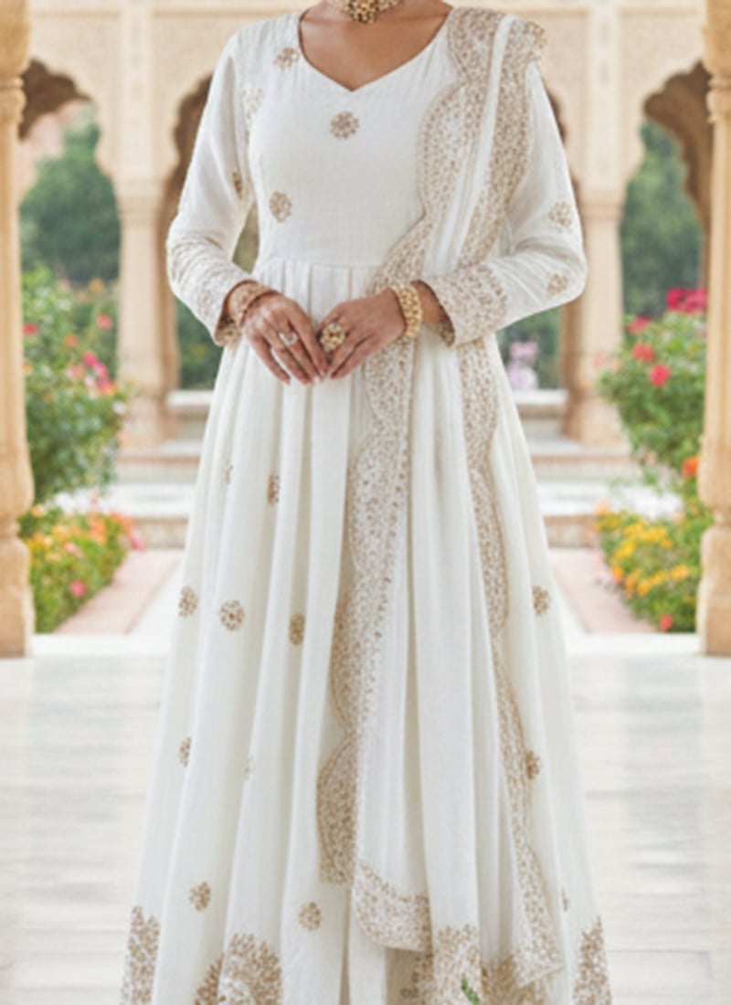 Deep Purple Chinon Silk Anarkali Suit With Skirt & Dupatta For Indian & Pakistani Wedding Festival - Mirror & Dori With Thread & Sequence Work main image 1