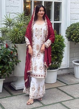 White Chinon Silk Embroidered Sequins Palazzo Suit