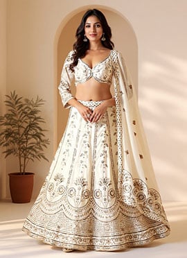 White Chinon Silk Lehenga With Zari Embroidery And Sequins Work