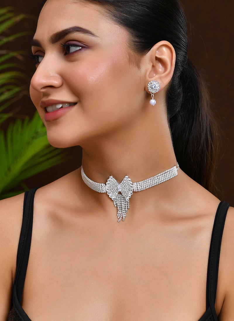 White Choker With Sparkling Stone Wedding Wear