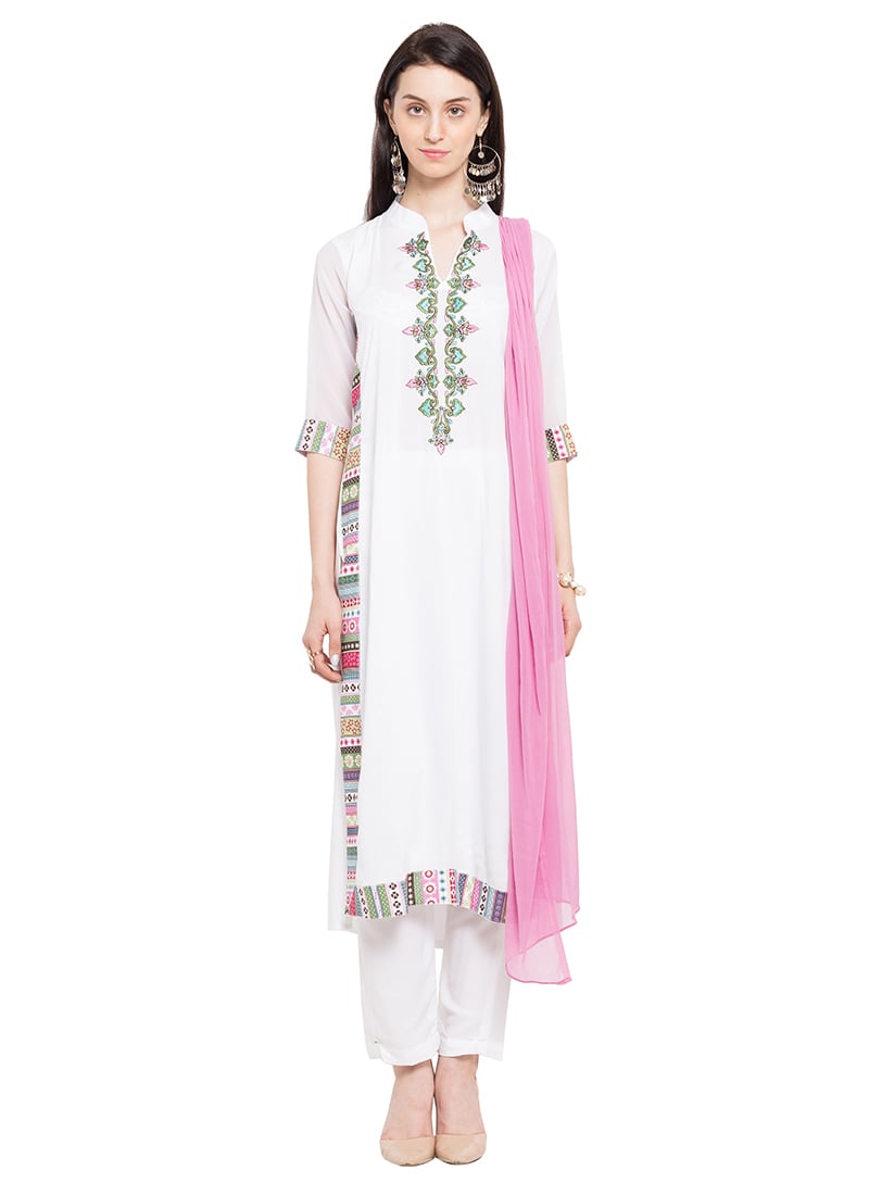 White Coton Straight Pant Suit After Six Wear
