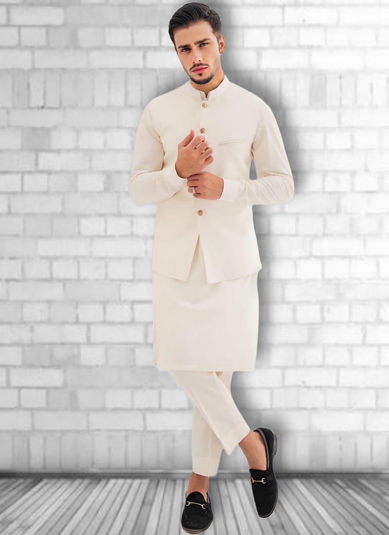 White Cotton Bandi Set Festive Wear