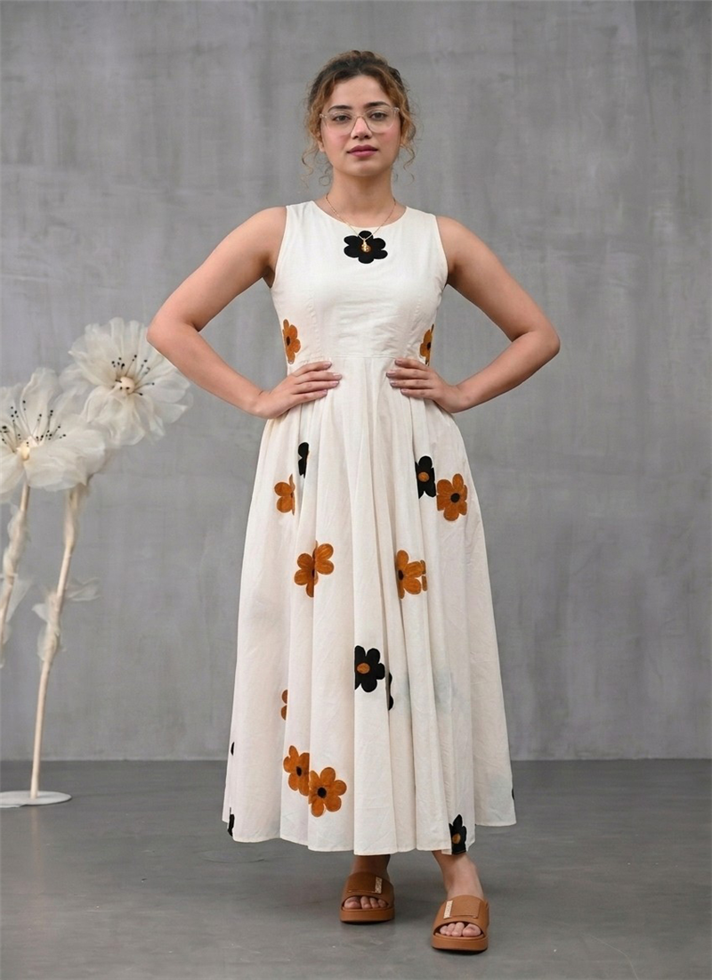 White Cotton Floral Printed Maxi Dress After Six Wear