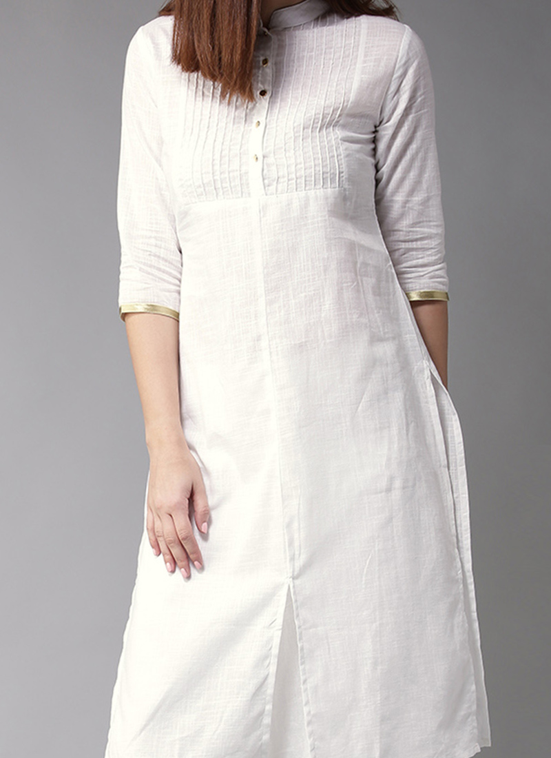 White Blended Cotton Kurtis KRDMF327