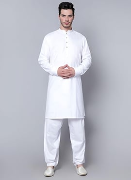 White Cotton Pathani Set