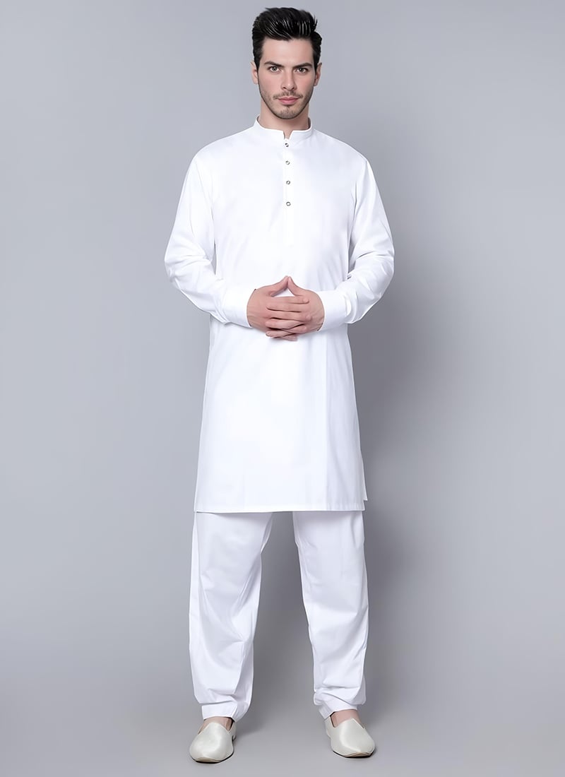 White Cotton Pathani Set Festive Wear