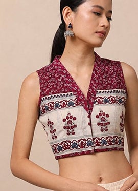 White Cotton Printed Blouse