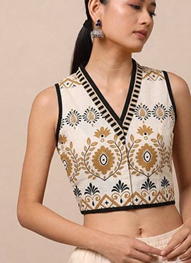 White Cotton Printed Classic Blouse