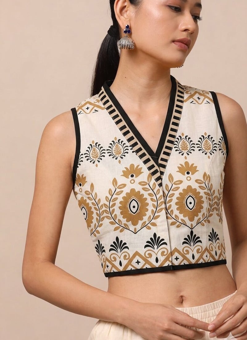 White Cotton Printed Classic Blouse After Six Wear