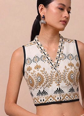 White Cotton Printed Elegant Blouse