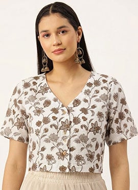 White Cotton Printed Glamorous Blouse
