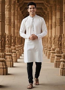 White Cotton Printed Kurta Pyjama