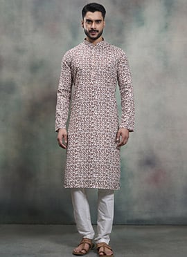 White Cotton Printed Kurta Pyjama