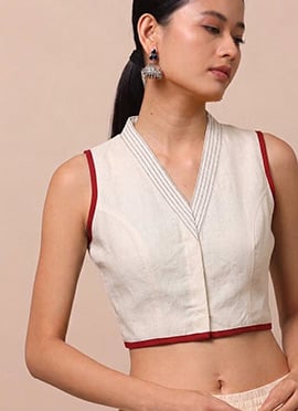White Cotton Printed Regal Blouse