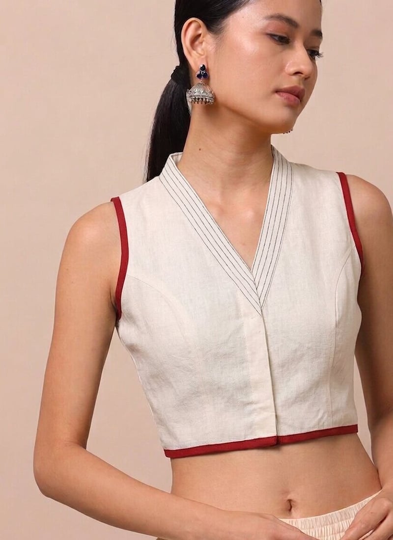 White Cotton Printed Regal Blouse After Six Wear
