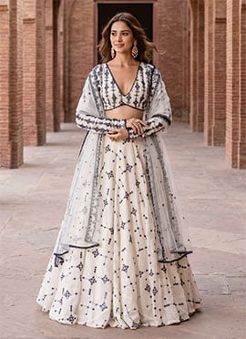 White Cotton Silk Embroidered Sequins Lehenga