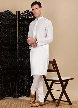 White Cotton Solid Kurta