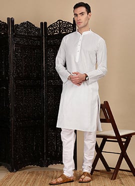 White Cotton Solid Kurta