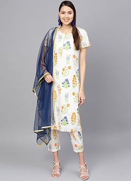 White Cotton Straight Pant Suit