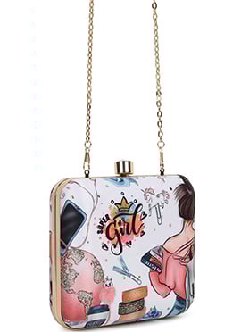 White Crepe Silk Digital Print Clutch