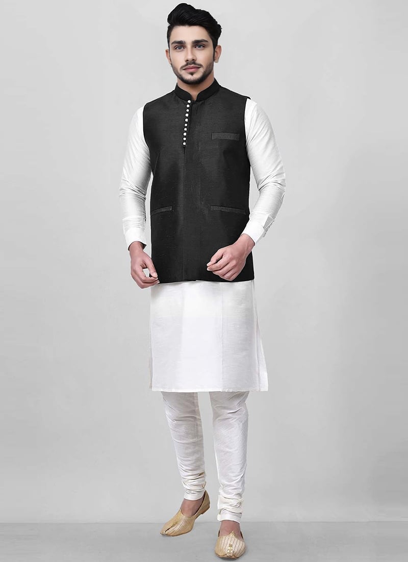 White Dupion Bandi Set Festive Wear