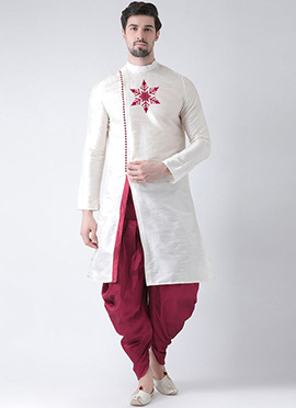 White Dupion Embroidered Dhoti Style Indowestern Sherwani