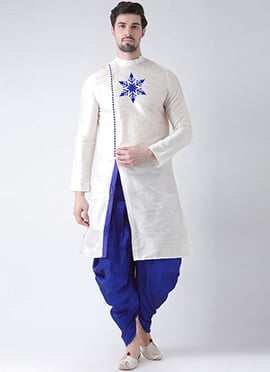 White Dupion Embroidered Dhoti Style Indowestern Sherwani