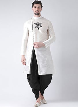 White Dupion Embroidered Dhoti Style Indowestern Sherwani