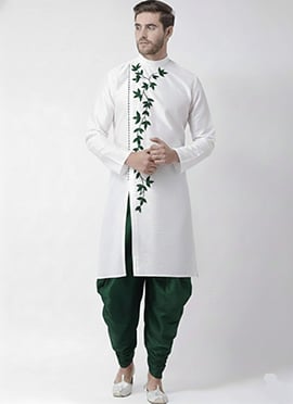White Dupion Silk Embroidered Kurta Pyjama