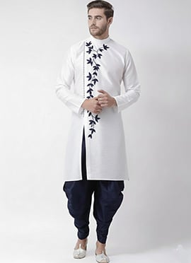 White Dupion Silk Embroidered Kurta Pyjama