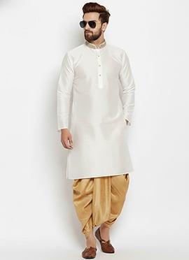 White Dupion Silk Embroidered Kurta Pyjama