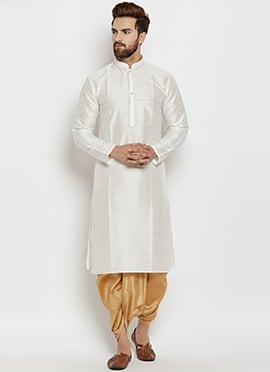 White Dupion Silk Embroidered Kurta Pyjama