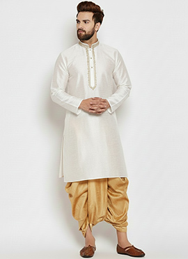 White Dupion Silk Embroidered Kurta Pyjama